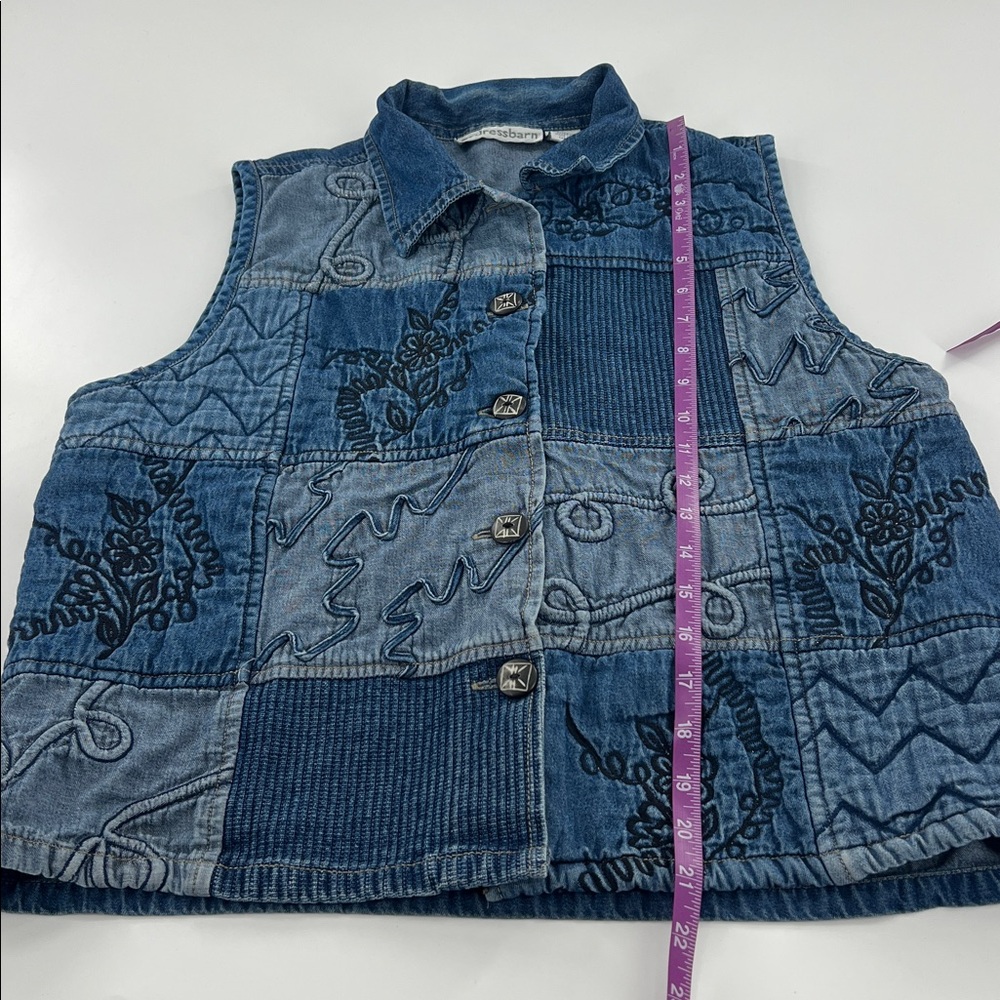 Vintage denim patchwork vest embroidered art teacher‎ eclectic grandma M - Picture 5 of 8